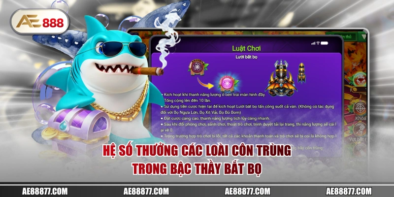Hệ số thưởng các loài côn trùng trong Bậc Thầy Bắt Bọ